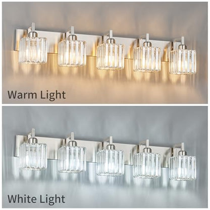 Modern Bathroom Vanity Light 5-Lights Brushed Nickel Vanity Light Crystal Wall Light Bathroom Light Fixtures - color: Nickel Crooked, size: 5-light