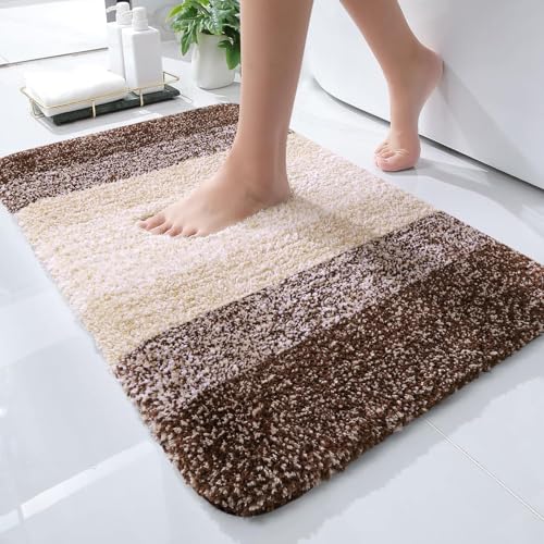 OLANLY Small Bathroom Rugs 24x16, Extra Soft Absorbent Microfiber Bath Rugs | Brown, Non-Slip Quick-Drying Rubber Backing, Washable Plush Bath Mat for Floor, Tub and Shower, Home Decor Accessories - color: Brown, size: 24" X 16"