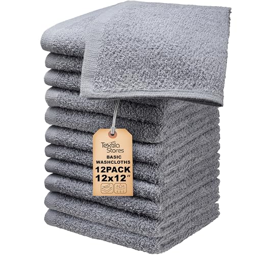 Basic Wash Cloths 12x12 Inches – Pack of 12 – Grey Color – Soft and Absorbent Multipurpose Cotton Washcloths for Bathroom, Spa, Gym, Salon, Hotel, and Everyday Use - color: Grey, size: 12x12 Inch Pack of 12
