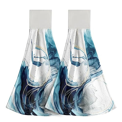 Giwawa Blue Abstract Kitchen Hand Towels 2 Pieces Canvas Art Dish Cloth Tie Towels with Hanging Loop Tea Bar Towels for Bathroom Tabletop Home - color: Blue Abstract