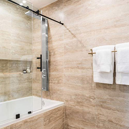 Sasha 59" Rainfall Bodyspray Shower Panel with Handheld Shower Wand and Thermostatic Valve, Stainless Steel