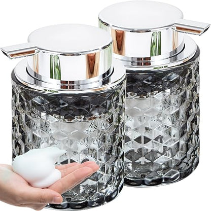 Malachi Foaming Hand Soap Dispenser, Refillable Clear Glass Foam Pump Bottle for Hand Soap, Dish Soap, Body Wash, Shampoo, Facial Cleanser & Baby Wash, Multi‑use for Bathroom, Kitchen & Commercial Use - color: Diamond Black-2