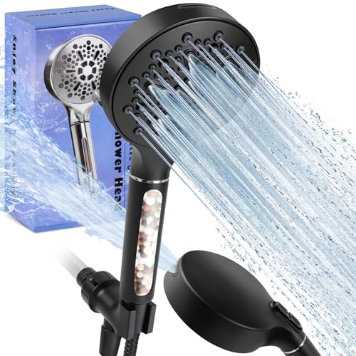 Filtered Shower Head with Handheld, High Pressure 7-Spd Showerhead | Shower Head with Stainless Hose,Water Softener Filter Beads for Hard Water,Remove Chlorine, Reduce Dry Itchy Skin - color: Black, style: 1 Filters