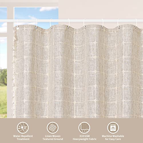 MitoVilla Boho Farmhouse Shower Curtain Set, Modern Boho Shower Curtains for Bathroom Decor, Tan Brown Polyester Linen Fabric Shower Curtain, Rustic Neutral Weave Cloth Shower Curtain, Taupe, 72 x 72 | 310GSM Linen Blend Heavy Duty Cloth,3-side Tassels,Wr