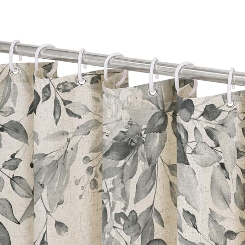 Grey Linen Eucalyptus Shower Curtain, Watercolor Floral, 72x72 | Watercolor Plant Leaves Floral Print, Polyester Linen Blend Bathroom Decor, Machine Washable, Rustproof Grommets - color: Grey Linen, size: 72"W x 72"L (Pack of 1)