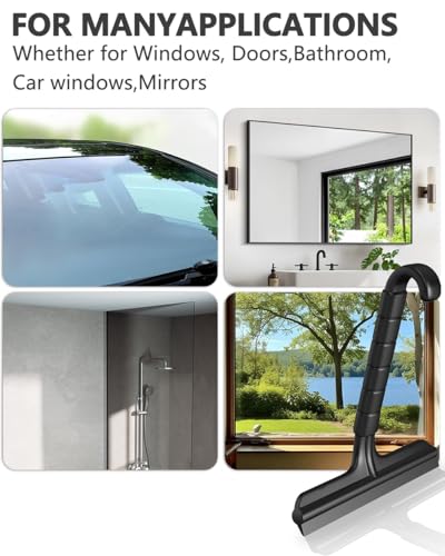 Shower Squeegee for Glass Doors, 8 Inch Bathroom Squeegee for Shower Glass | Silicone Rust-Proof, Streak-Free No Squeak, Shower Door Squeegee with Hook for Shower Glass, Tile Walls, Mirror, Windows, Car