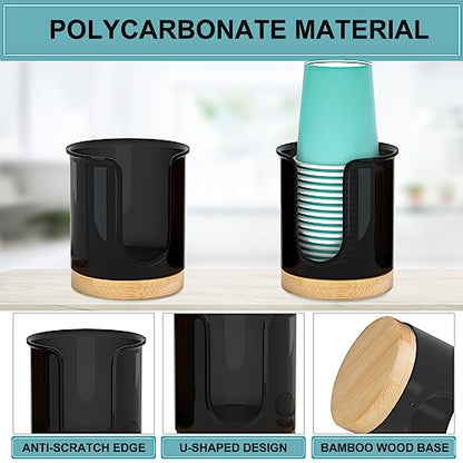 2 Pack Paper Cup Dispenser - Holds 3 oz Mouthwash Cups - Ideal for Bathroom Vanity Countertops (Black) - color: Black/Bamboo, size: 3 OZ