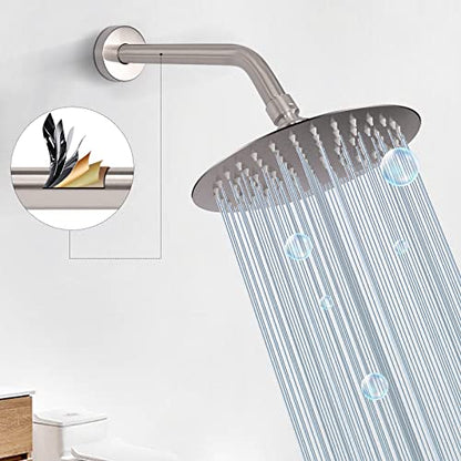 Shower Arm with Flange and Teflon Tape, Wall Mounted Shower Pipe 304 Stainless Steel Extension Arm for Fixed Shower Head & Handheld (10 Inch, Brushed Nickel) - color: Brushed Nickel, style: 10 Inch