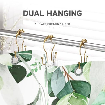 Bathway Shower Curtain Hooks, Shower Curtain Rings Rust Proof Double Hook Shower Curtain Hooks, 12 Pcs Dark Gold Shower Hooks for Shower Curtain, Shower Rings for Curtain, Metal Shower Rod Hooks - color: Dark Gold
