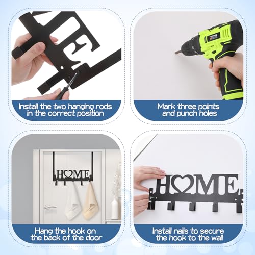 Kathfly Black Home Letter Over the Door Hooks Home Towel Hooks Heavy Duty Hanging Towel Rack Over Door Hanger, 5 Coat Hanger for Bedroom Bathroom Kitchen Black - color: Black, style: Home