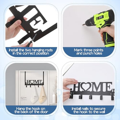 Kathfly Black Home Letter Over the Door Hooks Home Towel Hooks Heavy Duty Hanging Towel Rack Over Door Hanger, 5 Coat Hanger for Bedroom Bathroom Kitchen Black - color: Black, style: Home