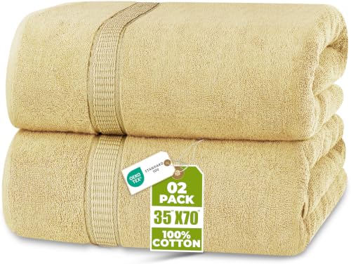 Utopia Towels Jumbo Bath Sheets, 2 Pack, 35x70 in, 600 GSM Cotton, Beige | Extra Large Ring Spun Cotton Bath Sheets - Soft, Plush, Quick-Drying, Highly Absorbent, Great for Everyday Use - color: Beige, size: 2 Piece Bath Sheet