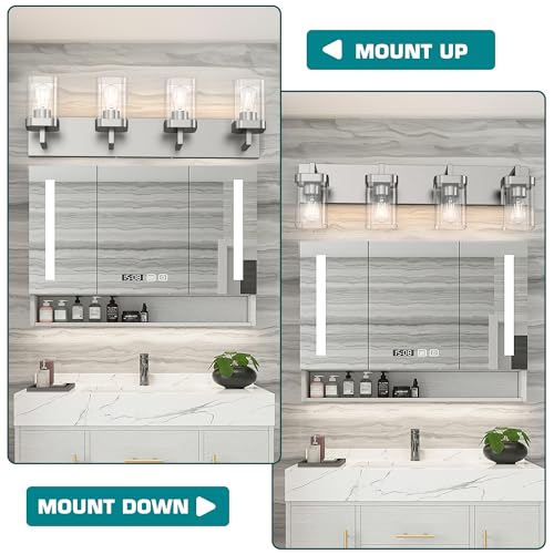 4-Light Bathroom Light Fixtures, Brushed Nickel Vanity Lights for Bathroom, Kitchen, Living Room, Modern Bathroom Vanity Lights with Clear Glass Shades - color: Brushed Nickel, size: 4 Light