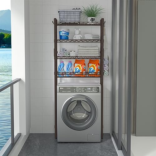 Hodonas Over Toilet Storage Shelf, Espresso, 26.97" x 9.84" x 67.32" | Sturdy Carbon Steel, 4 Tiers, Adjustable, Freestanding, Stable, Easy to Assemble, Over the Toilet for Storage in Bathroom - color: Espresso-4 Tier