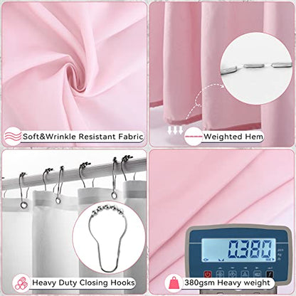XLHOMO Bathroom Set - Pink Bathroom Sets with Shower Curtain and Rugs, 24PCS Shower Curtain Set with Hooks, Soap Dispenser, Soap Dish, Toilet Brush Holder and Trash Can for Housewarming - color: Pink and Gold, size: Bathroom Set+Shower Curtain+Bath Rugs