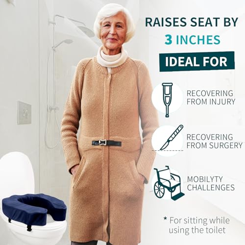 Raised Toilet Seat Cushion – High-Density Foam Booster Pad for Elderly, Seniors, Disabled – Toilet Riser for Standard & Elongated Toilets – Commode Seat Cushion Non-Slip & Easy to Clean (3 inches) - size: 3 inches