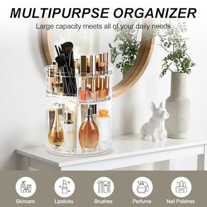 AMEITECH Rotating Makeup Organizer, 360 Spinning Skincare Organizers, 8 Adjustable Layer Cosmetic Storage Case with Brush Holder Perfume Tray for Vanity Bathroom Countertop - Large - style: 8 Layers with brush holder