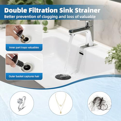 2-Pack Universal Bathroom Sink Drain Stopper, 4-in-1, Oil Rubbed Bronze | Hair Catcher Pop-Up Sink Strainer Stopper with 2-Layer Removable Stainless Steel Basket, Drain Plug for 1.1"-2.36" US Basin - color: Oil Rubbed Bronze Finished