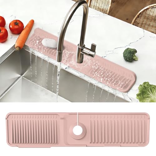 24 Inch Upgraded Draining Mat Folding faucet Mat for Bathroom Sink Splash Guard 7° Slope with Button Lock Water Draining Pad for Kitchen Bathroom Bar(Pink) - color: Pink