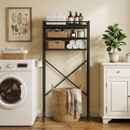 MAHANCRIS Over Toilet Storage, 3-Tier Bathroom Organizer Shelf with Toilet Paper Holder, Freestanding Space Saver Bathroom Shelves Above Toilet for Bathroom, Laundry Room, Black TSBK1201 - color: Black