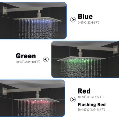 ENGA Thermostatic Shower System with Jets, 12 Inch LED Ceiling Mount Rainfall Shower System with Handheld Spray and 6 Jets (Can Use All Functions At a Time), Brushed Nickel - color: Brushed Nickel, style: Ceiling Mount-6 Jets