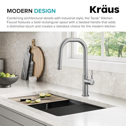 KRAUS Torak Pull Down Kitchen Faucet in Spot-Free Stainless Steel with 2 Function Sprayer, Pre-Attached Water Lines, and Mounting Hardware, KPF-2841SFS - color: Spot Free Stainless Steel, style: Pull-Down Square Arc Faucet