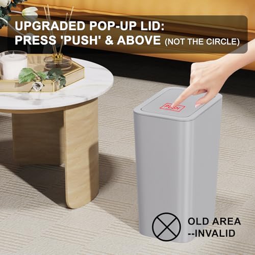 3 Pack 10 Liter / 2.6 Gallon Bathroom Trash Can, Small Trash Can with Lid, Garbage Can Waste Basket for Bathroom, Kitchen, Bedroom, Powder Room, Craft Room, Office, College (Gray) - color: Gray, size: 3 X 2.6 Gal