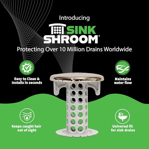 SinkShroom Revolutionary Bathroom Sink Drain Protector Hair Catcher, Strainer, Snare, Nickel Edition - color: Sinkshroom Nickel Edition