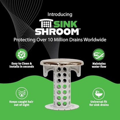 SinkShroom Revolutionary Bathroom Sink Drain Protector Hair Catcher, Strainer, Snare, Nickel Edition - color: Sinkshroom Nickel Edition