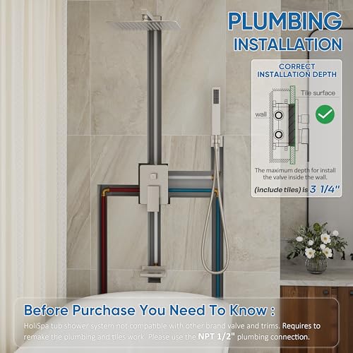 Tub Shower System with 12" Rain Head, Handheld & Valve Kit | All-Metal Tub Shower Faucet Set, Wall Mounted Rain Showerhead, Handheld Spray, Includes Valve and Trim Kit, Brushed Nickel - color: Brushed Nickel 12