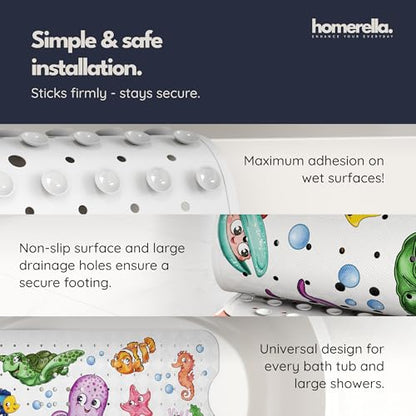 homerella Bathtub Mat Non Slip Kids 28x16 Baby Bath Mat Non Slip Anti Mold | 100% BPA Free, Non Toxic, Mildew Resistant, Machine Washable, Extra Long Kids Bath Mat for Tub Non Slip, Toddler Bath Mat - color: Fishes, size: 28" x 16" (Rectangular)