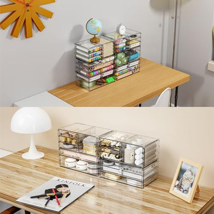 3 Pack Clear Storage Drawers With 10 Drawers,Stackable 11.1” Large Acrylic Drawer Organizer and Makeup Organizer For Vanity,Bathroom Countertop,Cabinet,Pantry,Office Supply Storage Bins Drawers - size: Large 10 Drawers