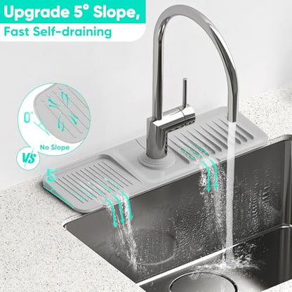 17.7'' Faucet Mat for Kitchen Sink [5°Slope Fast Self-draining] Kitchen Sink Splash Guard Silicone Sink Faucet Mat Splash Guard Kitchen Sink Area Tidy Splash Faucet Guard Draining Mat-Light Gray - color: Light Gray, size: 17.7" x 5.5"