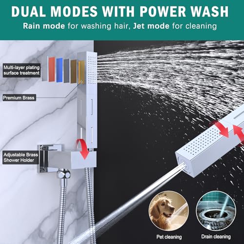 Enga Dual Heads Shower System with Body Jets, Shower Faucet Set 10 Inch Rainfall with 6 Inch Showerhead, 4 Body Jets with 2 in 1 Handheld Spray, Chrome - color: Chrome, style: Wall-10"+6"+4Jets