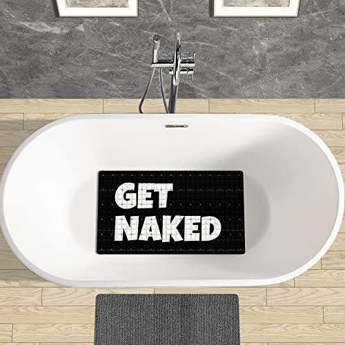 Get Naked Black Extra Long Non Slip Shower Mat - 26.8x15 inches, Suction Cups, Drain Holes, Machine Washable - color: Get Naked Black