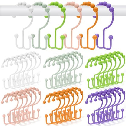 36 Pcs Colorful Shower Curtain Hooks,304 Stainless Steel Shower Rings Rust Proof Balanced Double Glide Shower Hooks for Curtain Bathroom Kitchen, etc(6 Colors)