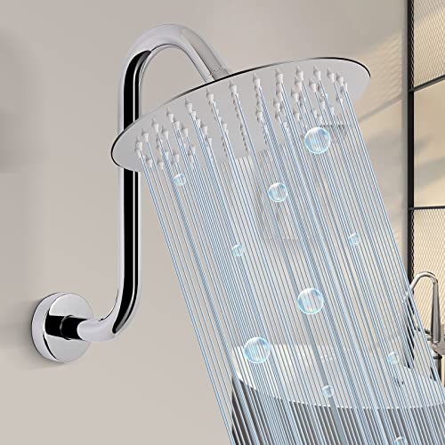 S Shaped Shower Arm, High Rise Shower Head Extension Pipe Standard 1/2" Connection with Flange, Awesome Shower Experience-Stainless Steel Bathroom Accessory(10 Inch S Shape, Chrome Finish) - color: Chrome Finish, style: 10" S Shape