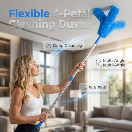 Crevice and Corner Cleaning Brush Set, Duster with Extension Pole for Ceiling Fan Cobweb Window Blind (74.02in) - size: 74.02in