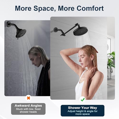 BRIGHT SHOWERS Shower Head Extension Arm with Locking Nut,Solid Brass 10 Inch Universal Shower Arm Extender for Rain and Handheld Showerhead, Height & Angle Adjustable, Matte Black - color: Matte Black, style: 10 Inch