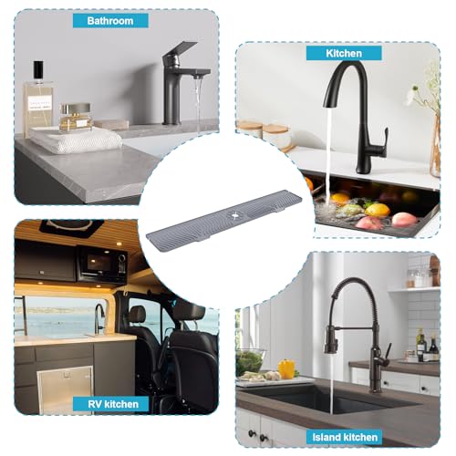 Derlights 33 inch Sink Splash Guard Mat, Silicone Faucet Handle Drip Catcher Tray, Longer Silicone Sink Mat for KitchenBathroom, Drip Protector Splash Countertop (Gray) - size: 33 inch
