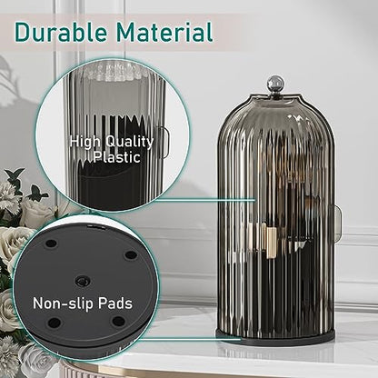 GAXmi Makeup Brush Holder with Lid Rotating Cosmetic Organizer, Black-Grey | 360 Rotation, Waterproof, Dustproof, Moistureproof - color: Black-Grey