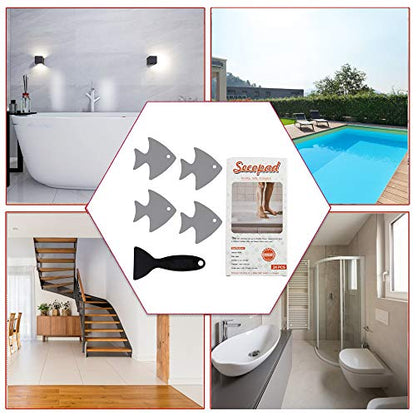 Secopad Bathtub Stickers Non-Slip, 24 PCS Safety Shower Treads Adhesive Appliques with Premium Scraper (Gray) - color: Grey