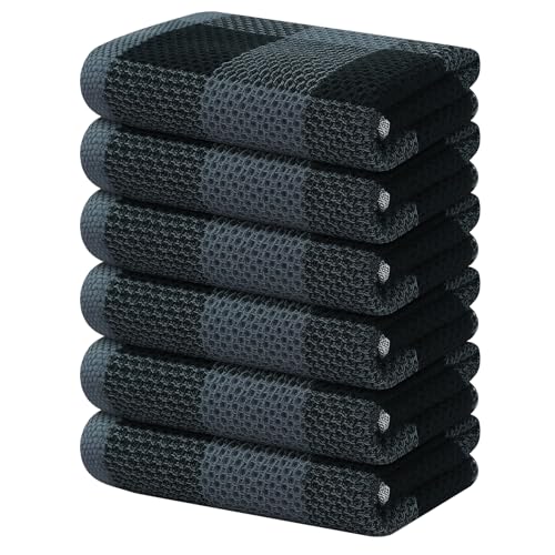 Homaxy 100% Cotton Plaid 6 Pack Kitchen Towels, 13" x 28", Black & Grey | Waffle Weave, Plaid, Super Soft and Absorbent Dish Towels, Quick Drying, Multi-Purpose - color: Black & Grey, size: 13 x 28 - 6 Pack