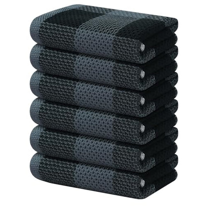 Homaxy 100% Cotton Plaid 6 Pack Kitchen Towels, 13" x 28", Black & Grey | Waffle Weave, Plaid, Super Soft and Absorbent Dish Towels, Quick Drying, Multi-Purpose - color: Black & Grey, size: 13 x 28 - 6 Pack