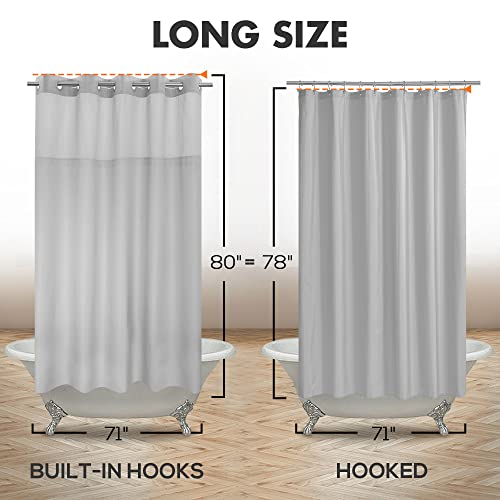 River Dream No Hook Long Shower Curtain with Snap-in Liner 71x80, Grey | Snap on/off Waterproof PEVA Liner, See Through Top Window, Slub Textured, Hotel Style Shower Curtain Set, 71W x 80H - color: Grey, size: 71"W x 80"L (Pack of 1)