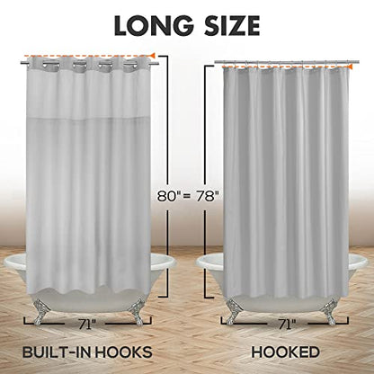 River Dream No Hook Long Shower Curtain with Snap-in Liner 71x80, Grey | Snap on/off Waterproof PEVA Liner, See Through Top Window, Slub Textured, Hotel Style Shower Curtain Set, 71W x 80H - color: Grey, size: 71"W x 80"L (Pack of 1)