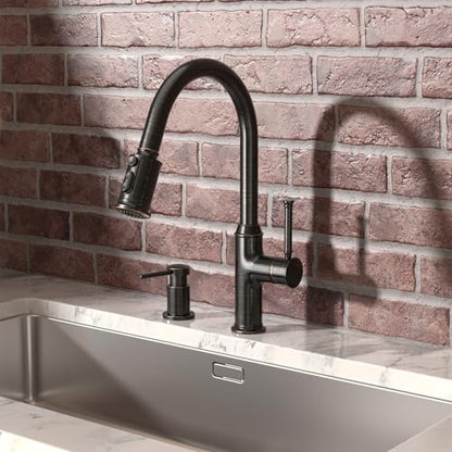 Lava Odoro Oil Rubbed Bronze Kitchen Faucet with Pull Down Sprayer, Single Hole Kitchen Sink Faucet, Single Handle Kitchen Faucet with 3-Function Magnetic Sprayer, Deck Plate Included, KF421-ORB-M - color: Oil Rubbed Bronze, style: 3-Mode, Magnetic
