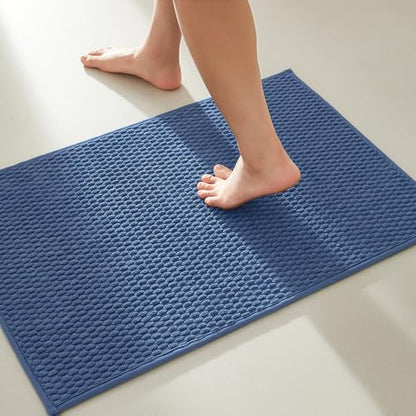 TYUU Bathroom Rugs Non Slip Washable, Super Absorbent Thin Bath Mat Small Quick Dry Low Pile Bathroom Rug, Navy Blue 20"x30" - color: Navy Blue, size: 1'8" X 2'6" (Rectangular)