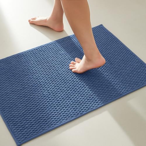 TYUU Bathroom Rugs Non Slip Washable, Super Absorbent Thin Bath Mat Small Quick Dry Low Pile Bathroom Rug, Navy Blue 20"x30" - color: Navy Blue, size: 1'8" X 2'6" (Rectangular)