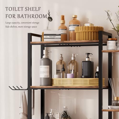 Over The Toilet Storage Cabinet, 3-Tier Bathroom Shelves Over Toilet, Easy Installation with Drain Basket, Side Rack, X Shape Side Guardrail, Freestanding Toilet Rack for Balcony, Laundry